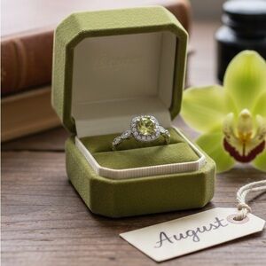 Vintage Halo Peridot Ring — August Birthstone — Art Deco Style — Size 10